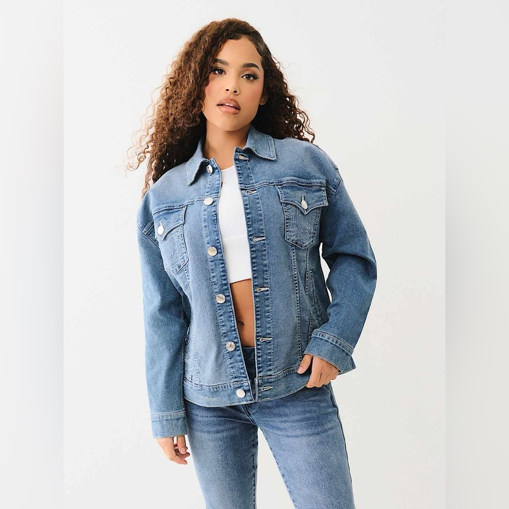True Religion Oversized Glitter Denim Jacket Size M